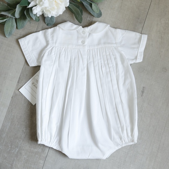Strasburg White Smocked Romper Boys Heirloom 100% Cotton Size 3/6 Month RARE NWT - Picture 4 of 4